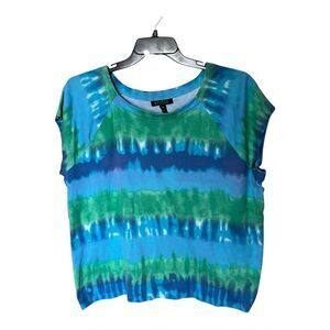 Lauren Ralph Lauren Cotton Blue and Green Tie-Dye Short Sleeve Shirt Top Size 3X